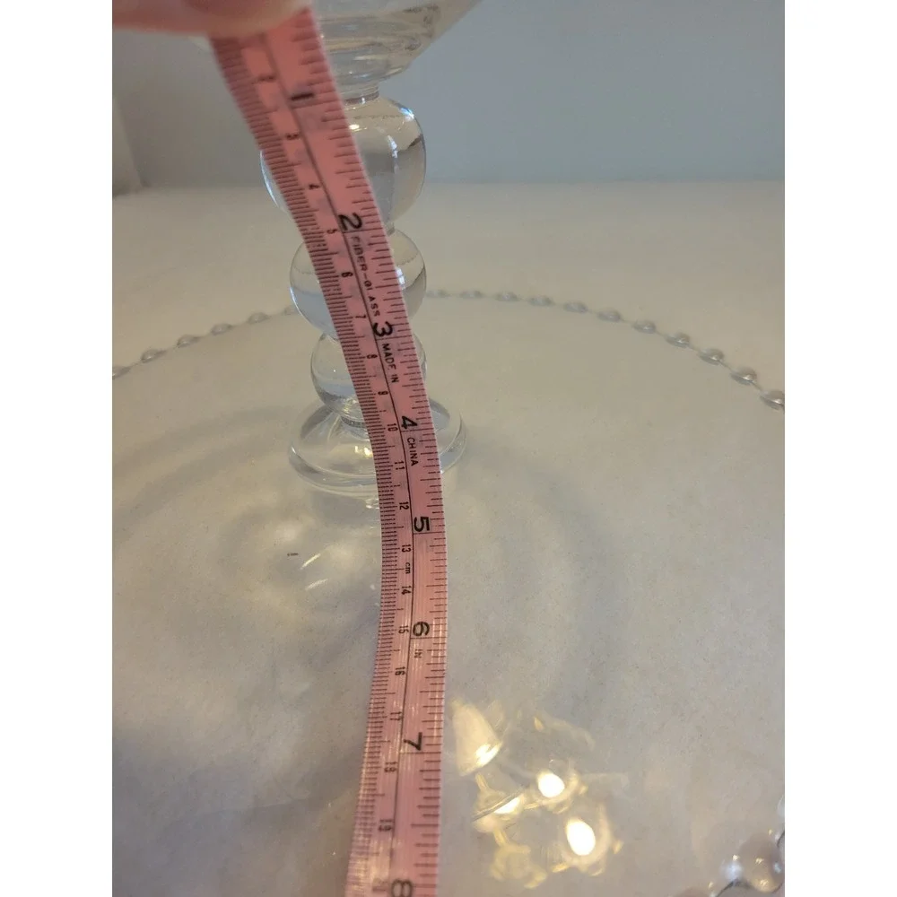 Cake‎ Stand 11in Clear Glass Beaded Rim Stacked Ball Pedestal Base Dessert Party